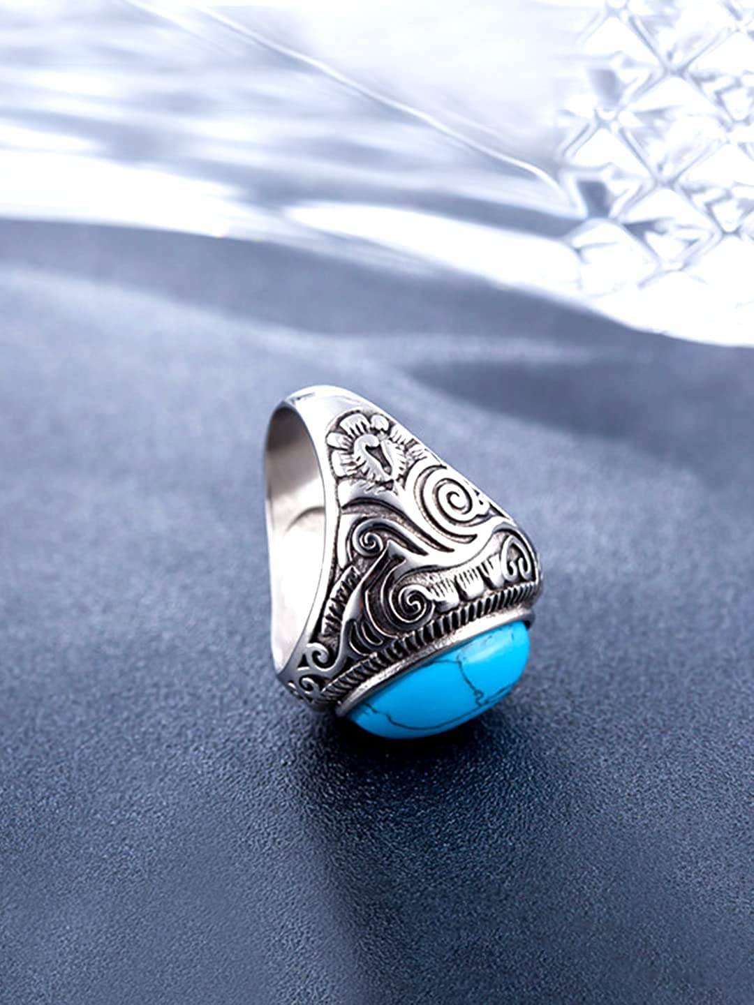 Sterling Silver Statement Ring with Large Flat-top Antique Turquoise G –  chicotta.com
